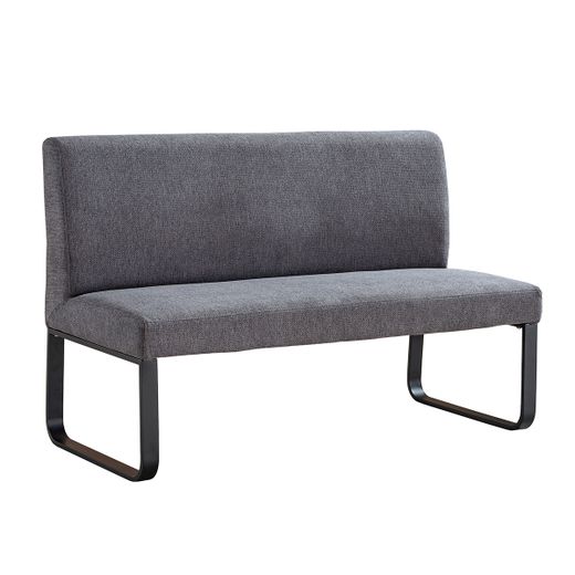 Banco tapizado de tejido y metal en gris y negro, 140 x 63 x 84 cm | Share