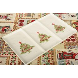 Plateau avec 3 divisions en faïence blanche et multicolore, 33,5 x 20,5 x 2 cm | Noël