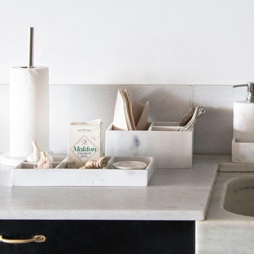 Plateau de salle de bain effet marbre blanc, 30,5 x 15 x 3,5 cm