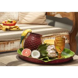 Taca fajansowa w kolorze zielonym i czerwonym, Ø 50 x 6 cm | Amazonka