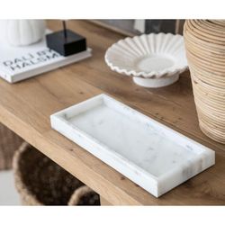 Plateau en marbre blanc et gris, 30 x 13 x 3 cm | marbre