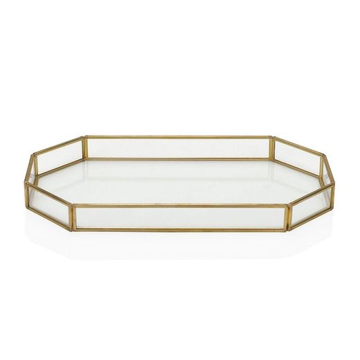 Bandeja de metal y vidrio en dorado y transparente, 27 x 15,5 x 2,5 cm | Gold
