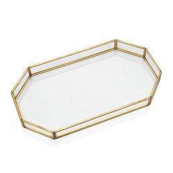 Gold and clear metal and glass tray, 27 x 15.5 x 2.5 cm | Gold