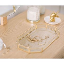 Gold and clear metal and glass tray, 27 x 15.5 x 2.5 cm | Gold