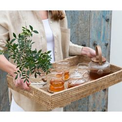 Plateau en rotin naturel, 56 x 36 x 7 cm | Rotin