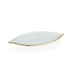 Glass tray in transparent and gold, 29.5 x 13 x 2.5 cm | Leaves