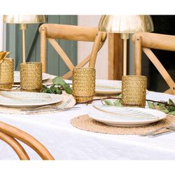 Glass tray in transparent and gold, 29.5 x 13 x 2.5 cm | Leaves