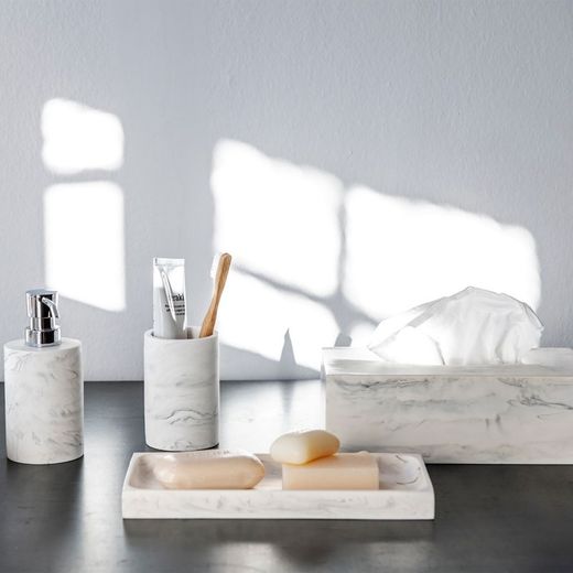 Plateau en polyrésine blanc marbré, 25,5x12x2cm