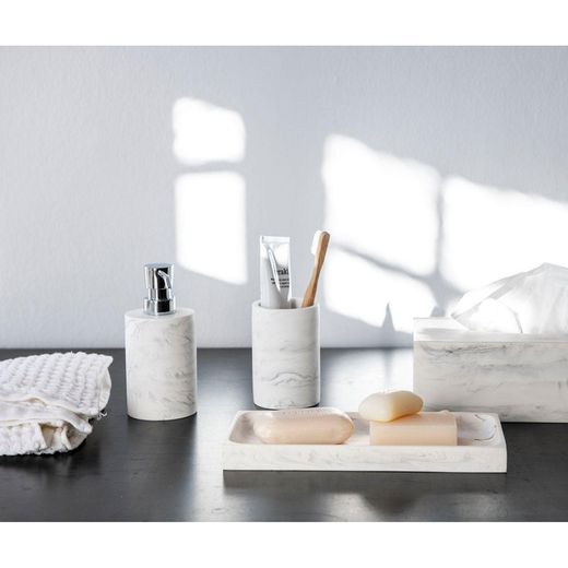 Plateau en polyrésine blanc marbré, 25,5x12x2cm