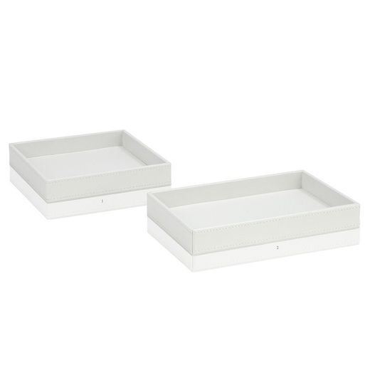 Tablett in weißer Lederoptik, 18 x 18 x 3 cm