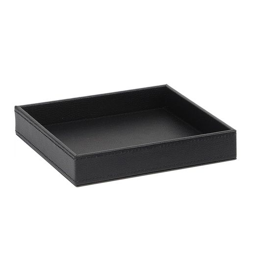 Plateau effet cuir noir, 18 x 18 x 3 cm