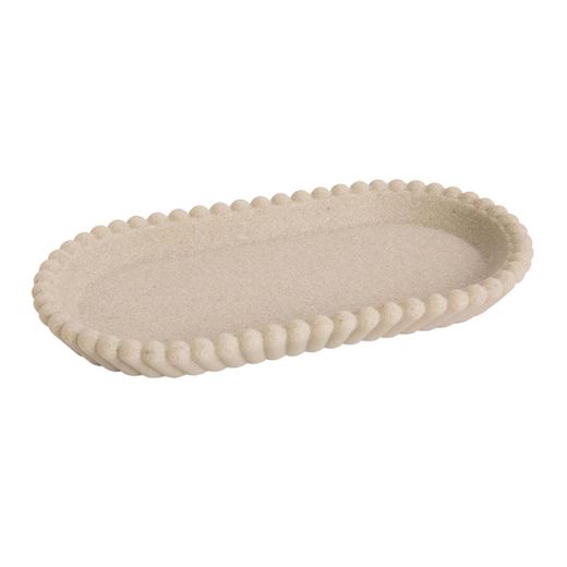 Bandeja - Saboneteira em poliresina bege, 12 x 13 x 2 cm | Listras