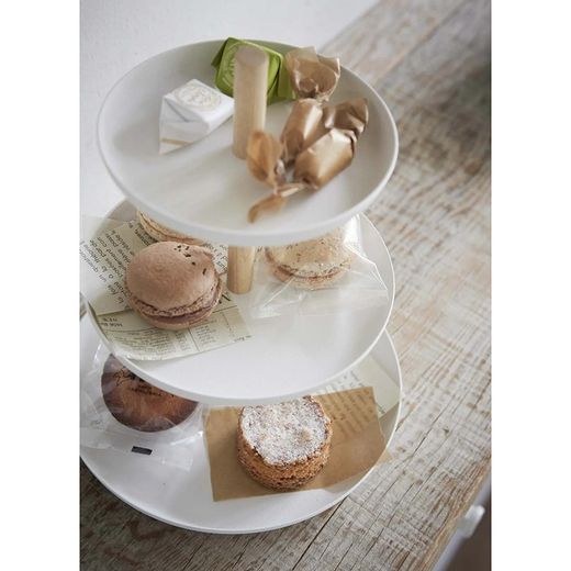 Plateau à gâteau en acier et miroir blanc et naturel, Ø 20 x 24 cm | Tosca