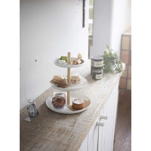 Plateau à gâteau en acier et miroir blanc et naturel, Ø 20 x 24 cm | Tosca