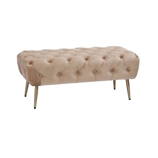 Banqueta capitoné de terciopelo beige 104x46x43 cm
