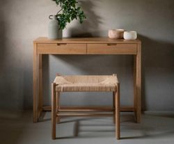 Eiken en rotan bank, 55x35x45cm