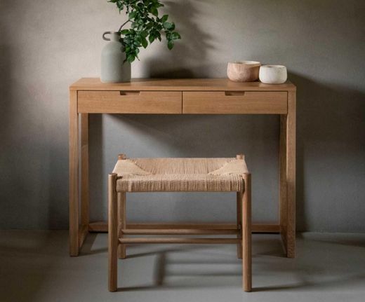 Eiken en rotan bank, 55x35x45cm