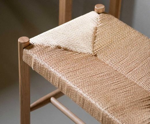 Eiken en rotan bank, 55x35x45cm