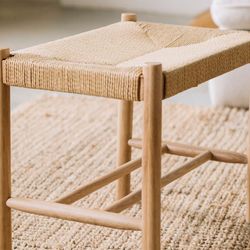 Eiken en rotan bank, 55x35x45cm