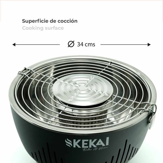 Churrasqueira a carvão de mesa sem fumaça com ventilador cinza escuro, 35x35x25 cm | Cratera
