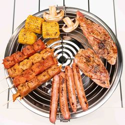 Churrasqueira a carvão de mesa sem fumaça com ventilador cinza escuro, 35x35x25 cm | Cratera