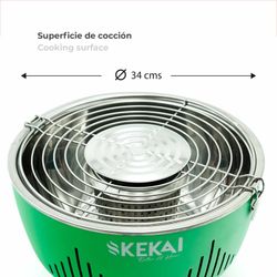 Churrasqueira a carvão de mesa sem fumaça com ventilador verde, 35x35x25 cm | Cratera