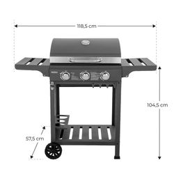 Barbacoa de gas con ruedas de acero en antracita, 118,5 x 57,5 x 104,5 cm | Leech