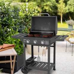 Barbacoa de gas con ruedas de acero en antracita, 118,5 x 57,5 x 104,5 cm | Leech