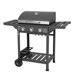 Barbacoa de gas con ruedas de acero en antracita, 118,5 x 57,5 x 104,5 cm | Leech