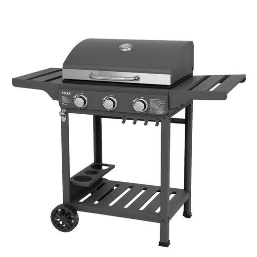 Barbacoa de gas con ruedas de acero en antracita, 118,5 x 57,5 x 104,5 cm | Leech