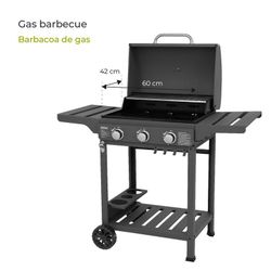 Barbacoa de gas con ruedas de acero en antracita, 118,5 x 57,5 x 104,5 cm | Leech