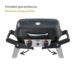 Barbacoa de gas de acero en negro, 96,8 x 47,9 x 36 cm | Erie
