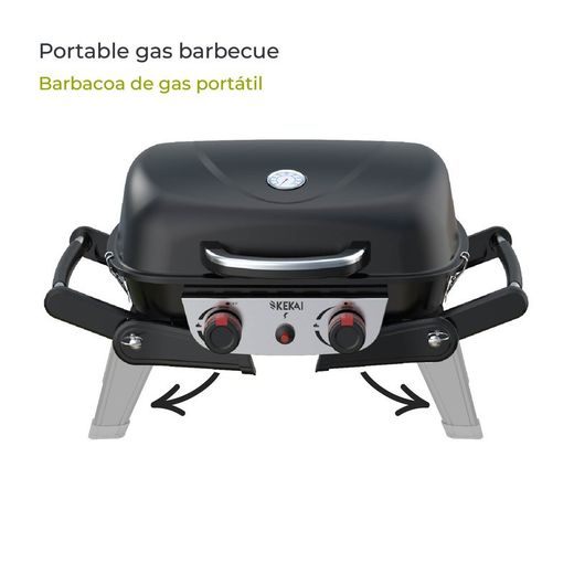 Barbacoa de gas de acero en negro, 96,8 x 47,9 x 36 cm | Erie
