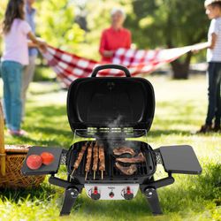 Barbacoa de gas de acero en negro, 96,8 x 47,9 x 36 cm | Erie