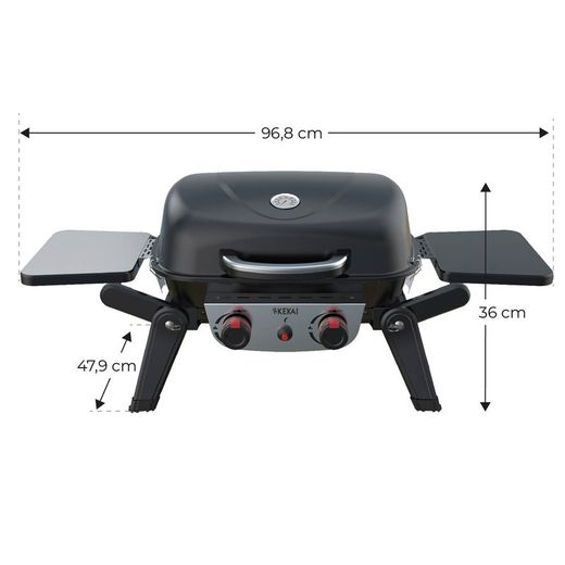 Barbacoa de gas de acero en negro, 96,8 x 47,9 x 36 cm | Erie