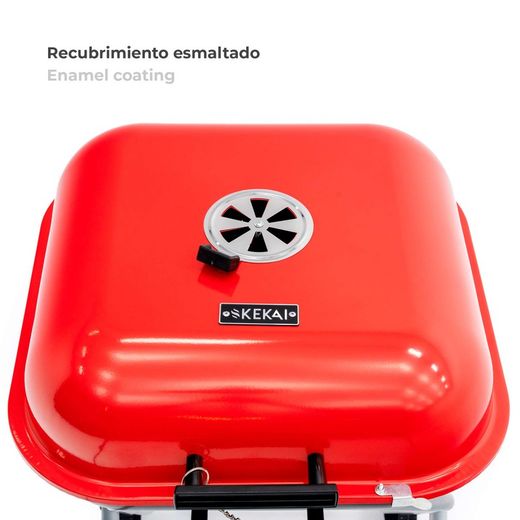 Churrasqueira Carvão Dobrável Portátil Vermelha, 50x47x39,5 cm | Cabeça chata