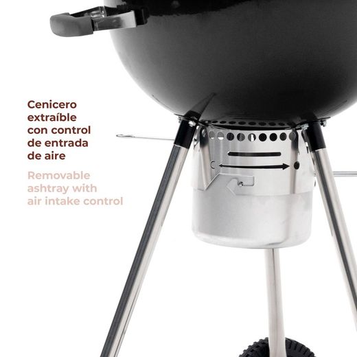 Barbecue tondo con coperchio e ruote nere, 58x47x100 cm | Yellowstone