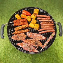 Barbecue tondo con coperchio e ruote nere, 58x47x100 cm | Yellowstone