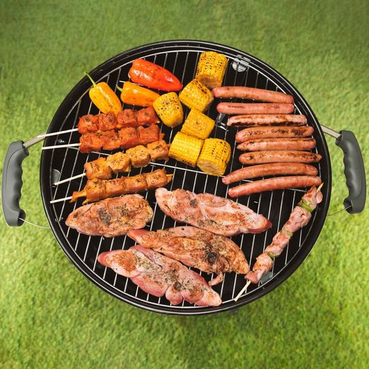 Barbecue tondo con coperchio e ruote nere, 58x47x100 cm | Yellowstone