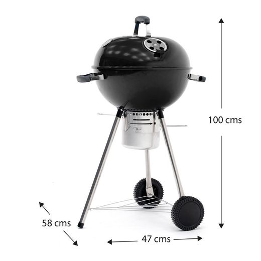 Barbecue tondo con coperchio e ruote nere, 58x47x100 cm | Yellowstone