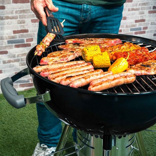 Barbecue tondo con coperchio e ruote nere, 58x47x100 cm | Yellowstone