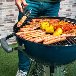 Ronde barbecue met deksel en wielen blauw 58x47x100 cm | Yellowstone
