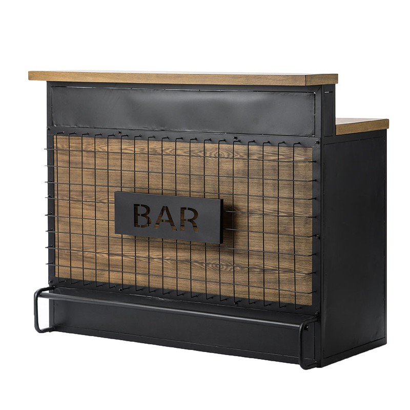 Aanvrager sector Nuchter Bar Bar 140 x 56 x 114 cm Zwart metaal en hout — Qechic