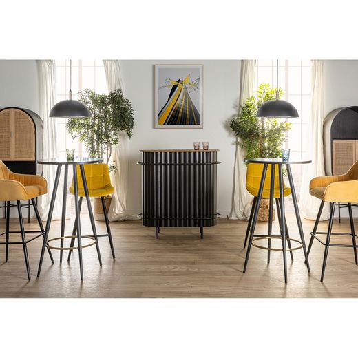 Iron and oak bar counter in black and natural color, 110 x 45 x 106 cm | Meysse