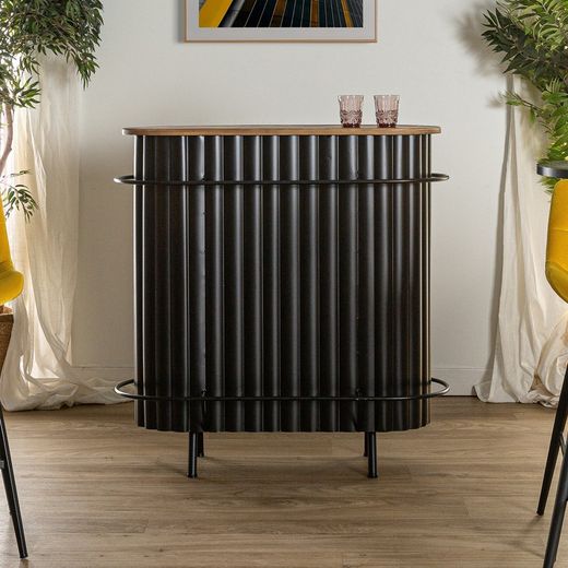 Iron and oak bar counter in black and natural color, 110 x 45 x 106 cm | Meysse