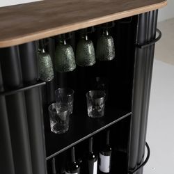 Iron and oak bar counter in black and natural color, 110 x 45 x 106 cm | Meysse