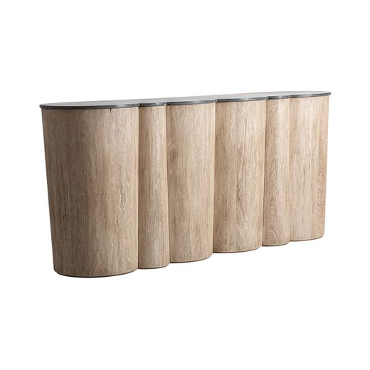 Barra de bar de madera de acacia y mármol en marrón y negro, 243 x 65 x 110 cm | Kleit