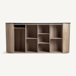 Barra de bar de madera de acacia y mármol en marrón y negro, 243 x 65 x 110 cm | Kleit