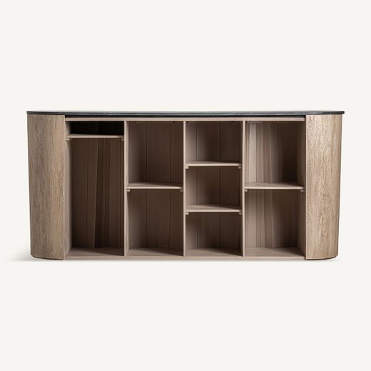Barra de bar de madera de acacia y mármol en marrón y negro, 243 x 65 x 110 cm | Kleit