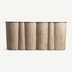 Barra de bar de madera de acacia y mármol en marrón y negro, 243 x 65 x 110 cm | Kleit